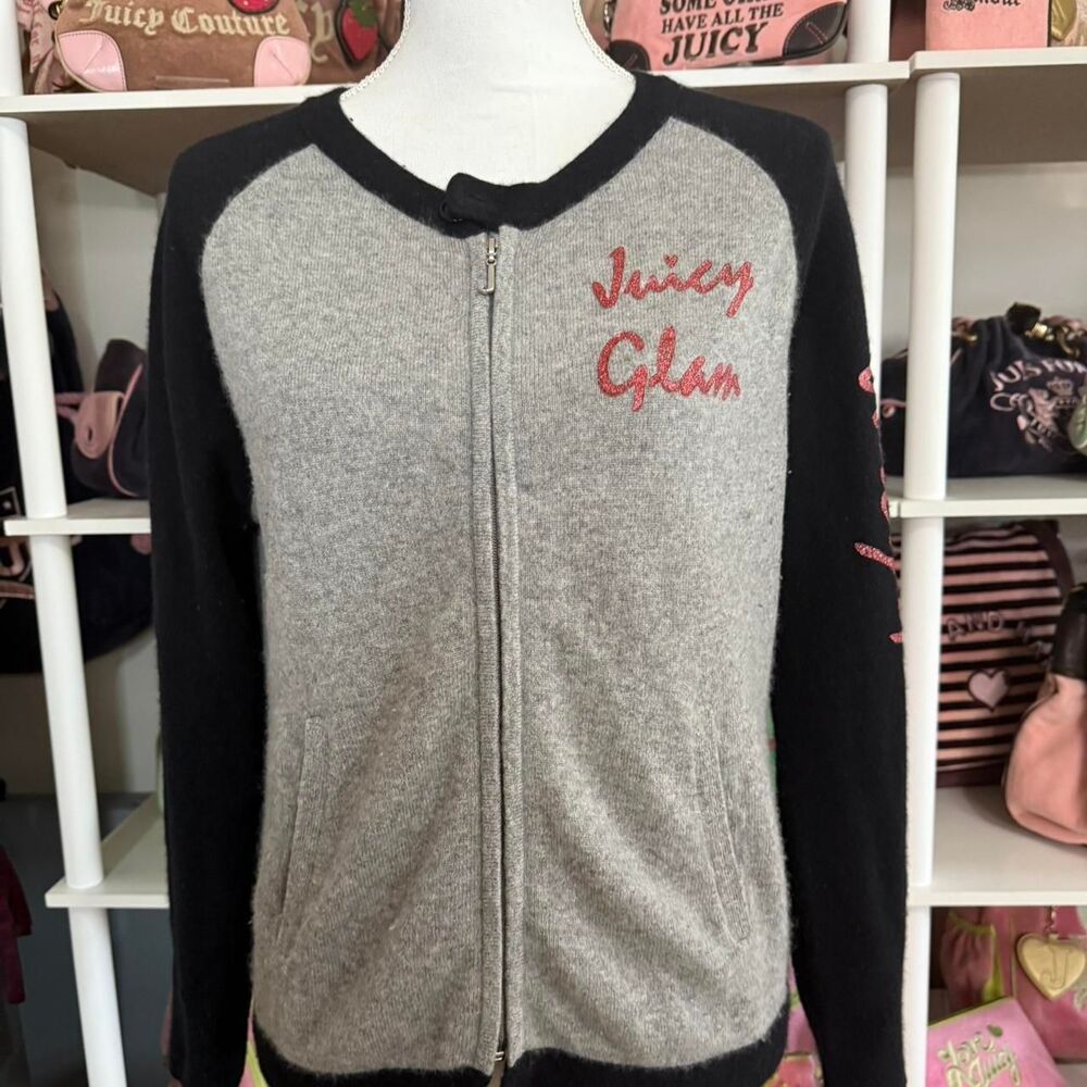 Y2K Juicy Couture “Juicy Glam” Grey & Black 100% Cashmere Cardigan SOLD